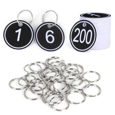 Imagem de NumRealm Etiquetas de chave ABS com anéis - 35 mm redondo gravado número ID etiquetas chaveiro para chaves, bolsas, bagagem - preto 1 a 200