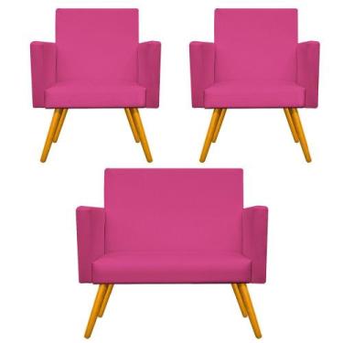 Imagem de Kit Namoradeira e 02 Poltronas Beatriz Palito Mel Sintético Pink - Doc