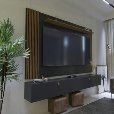 Imagem de Rack com Painel Ripado Suspenso para TV até 70 Polegadas 2 Portas Gréc