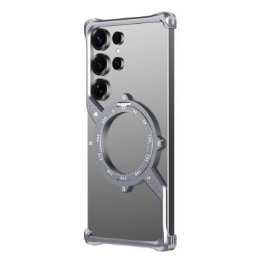 Imagem de HUHUCASE Capa para celular Samsung S25/24/23ULTRA Metal em forma de S dissipação de calor magnética 360° suporte anti-queda capa protetora (cinza, Samsung S25ULTRA)