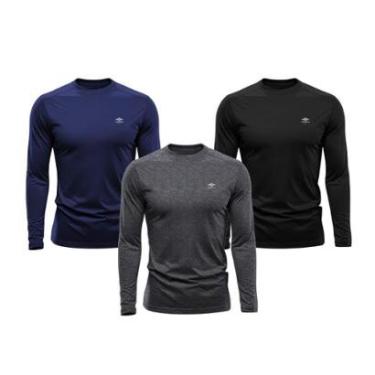 Imagem de Kit 3 Camisetas Masculina Dry Manga Longa P ao Plus Proteção UV Academia Fitness Esporte Básica-Masculino