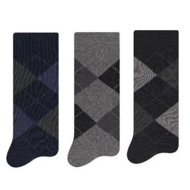 Imagem de Kit 3 Pares Meia Masculina Cano Longo Escocesa Selene 8010, 39-43, Azu
