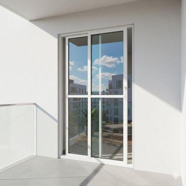 Imagem de Porta Balcão 2 Folhas Vidro Alumínio Branco Linha 25 Com Fechadura Bre