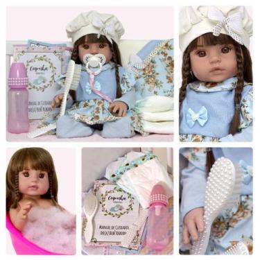 Imagem de Bebe Reborn Realista Cabelo Castanho + Enxoval Completo - Fada Madrinh