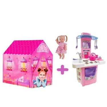 Imagem de Kit Sonho de Criança Boneca Menina Elisi + Casinha e Cozinha - Big Sta