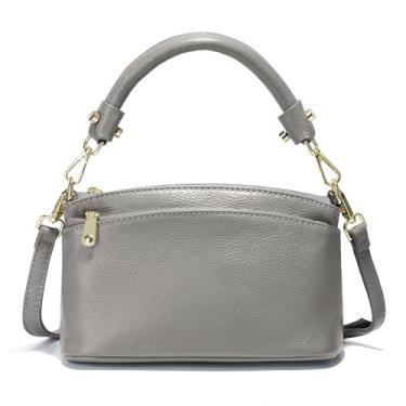 Imagem de zency Bolsa tiracolo feminina de couro legítimo com zíper triplo e elegante, Cinza, Small