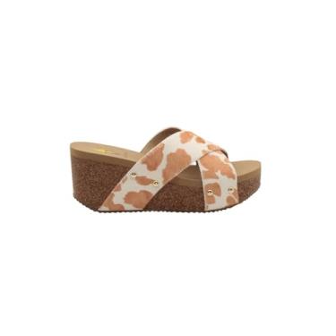 Imagem de VOLATILE Sandália feminina Riverside Crisscross Wedge Slide, Vaca bronzeada/branca, 38