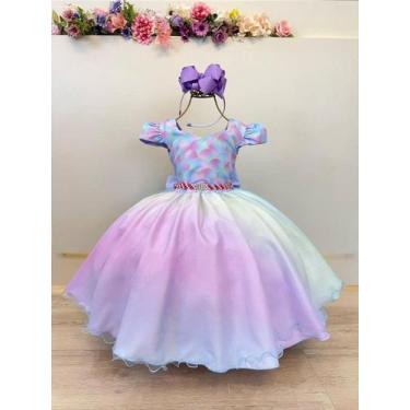 Imagem de Vestido Infantil Sereia Colorido com Busto de Escamas para Festas - no