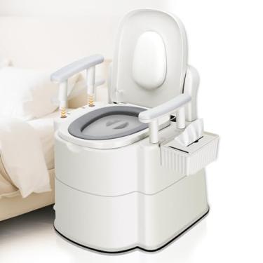 Imagem de Cômoda de cabeceira para idosos atualizada com encosto acolchoado, vaso sanitário de segurança para deficientes, vaso sanitário de cabeceira de altura ajustável, cadeira de penico com apoio de braço