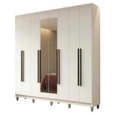 Imagem de Guarda-roupa Casal com Pés 8 Portas Batentes com Espelho Branco/branco/preto Netuno Madesa