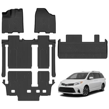 Imagem de Tapetes de chão para Toyota Sienna 2013-2020 apenas 8 assentos atualizados tapete de porta-malas para todos os climas TPE adequado para 2020 Sienna 1ª e 2ª e 3ª fileiras e forro de carga