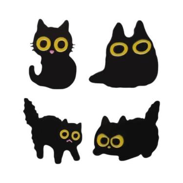 Imagem de Broche De Esmalte Gato Preto Desenho Animado Olhos Grandes Gatinho Ani