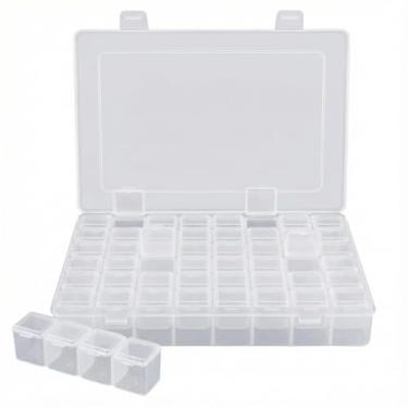 Imagem de Caixa organizadora de armazenamento com 56 compartimentos, plástico transparente com tampas, 21 x 17 x 3 cm, recipiente portátil para suprimentos de artesanato