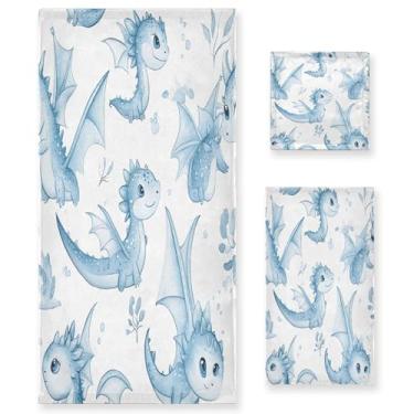 Imagem de xigua Conjunto de toalhas de banheiro em aquarela fofo dragão bebê absorvente macio 3 peças toalha de banho toalha de mão toalhas decorativas para banheiro, academia, hotel, praia, piscina