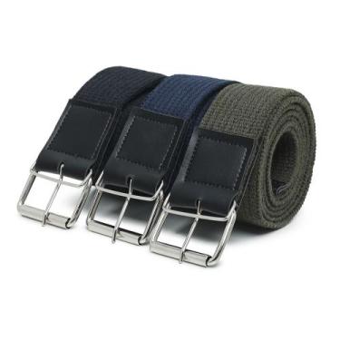 Imagem de Kit 3 Cinto Lona Gorgurao Liso Masculino Ajuste Fivela Reforçada Aço D