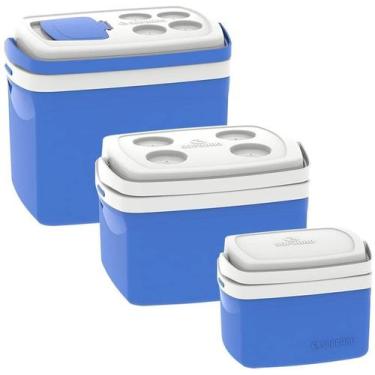 Imagem de Combo Kit Caixa Termica 32L 12L 5L Coller Bebidas Porta Copo Azul - So