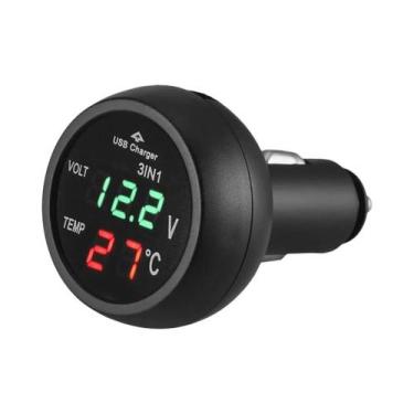 Imagem de Voltímetro Digital 12/24V Para Carro Com Display LED, Carregador USB E