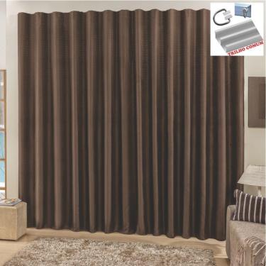 Imagem de Cortina Top Chick 3 Metros Sala Quarto Tecido Ráfia Trilho Comum - Tabaco