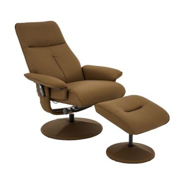 Imagem de Poltrona Reclinável Elétrica De Massagem Com Apoio De Pés E Giratória Nebraska Pu Caramelo G56 - Rivatti