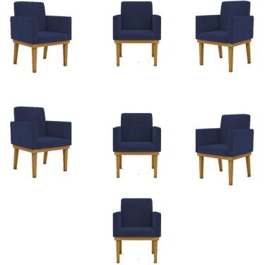 Imagem de Kit 07 Poltronas Decorativa Reforçadas Sala Balaqui Decor Cor:azul Marinho