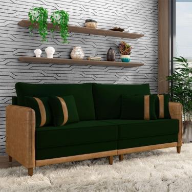 Imagem de Sofá Living Montecarlo 2 Lugares Bipartido 212cm Pés Em Madeira Veludo-pu Verde-caramelo G33 Gran Belo