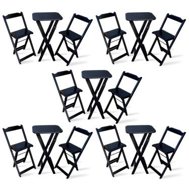 Imagem de Kit De 5 Conjuntos Dobrável Bistrô Preto De Mesa Com 2 Cadeiras - Cor: Preto
