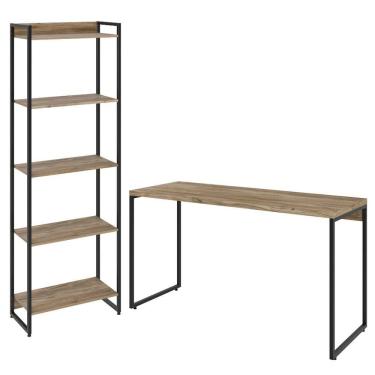 Imagem de Kit Escritório Estante 5 Prateleiras Mesa 135Cm Carvalho