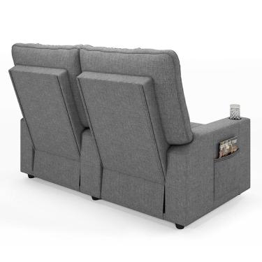Imagem de Poltrona Do Papai Reclinável Sala De Cinema 2 Lugares Manual Baú Usb Linho Cinza