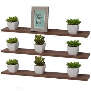 Imagem de Kit 3 Prateleiras 70 X 20cm Nogal Suporte Invisível