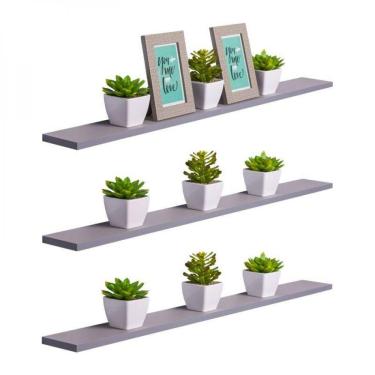 Imagem de Kit 3 Prateleiras 100 X 20cm Cinza Claro Suporte Invisível