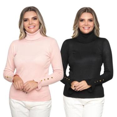 Imagem de Kit 2 Blusas Tricot Botão na Manga Moda Casual Inverno 2024 - SP/CXX, 