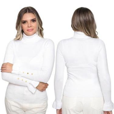 Imagem de Kit 2 Blusas Trico Manga longa com Botão Casual Inverno - GIP, Branco,