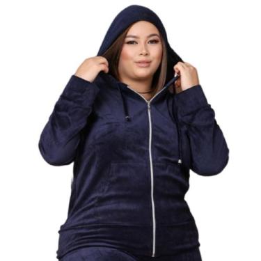 Imagem de Blusa Feminina Plush Veludo Outono Inverno Capuz Bolso - Restart, Azul