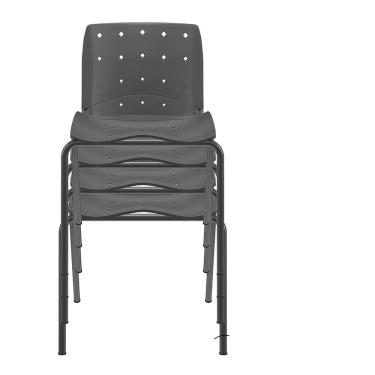 Imagem de KIT 04 Cadeiras Fixas Ergoplax Slim 4 Pés Preta Plaxmetal