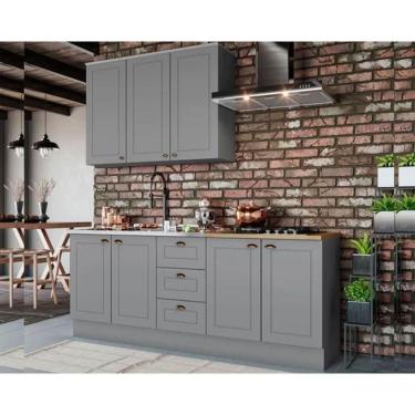 Imagem de Cozinha Completa 4 Peças Americana 1 Aéreo 2 Balcões 1 Complemento Sem Pia Cz127 Cinza