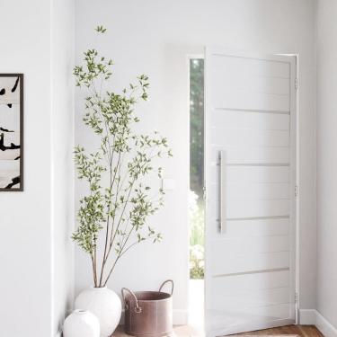 Imagem de Porta de Alumínio de Giro Lambri com Friso Puxador 60cm 215x89cm Abertura Esquerda Riobras Aluminio Branco