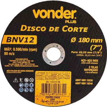 Imagem de Disco De Corte 180 Mm X 1,6 Mm X 22,23 Mm Bnv12 , Vonder Plus Ostenvonder