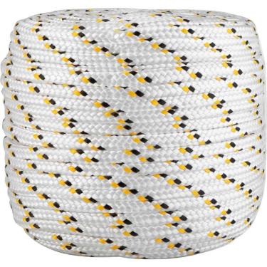 Imagem de Corda Multifilamento Trançada 12,0 Mm X 110 M, Branca Com Detalhes Em Preto E Amarelo, Vonder