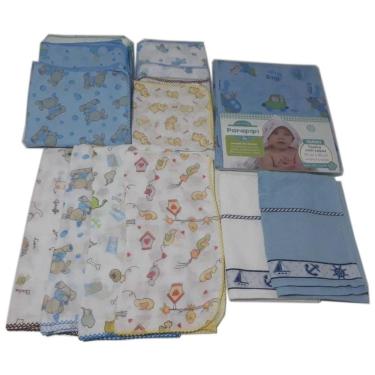 Imagem de Kit 2 Lavabos 1 Toalha capuz 8 Fraldas e 3 Cueiros Menino