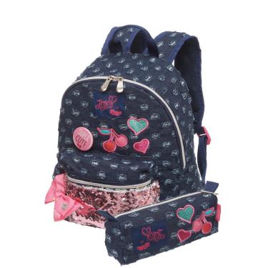 Imagem de Kit Mini Mochila De Costas Passeio +Estojo Jojo Siwa Jeans