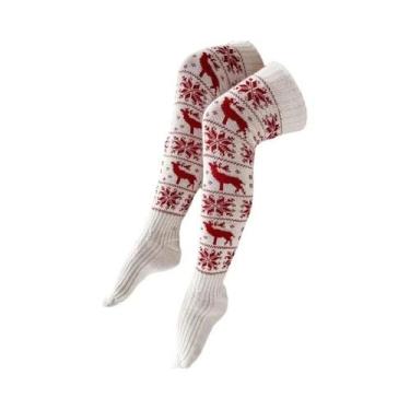 Imagem de Meias De Natal Femininas Grossas E Quentes De Tricô Acima Do Joelho Co