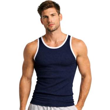 Imagem de Regata Masculina Americana Academia Canelada 100 Algodão - APONTAL, Az