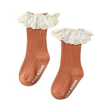 Imagem de Meias De Algodão Longas Com Renda Para Meninas, Meias De Tubo Médio Pa