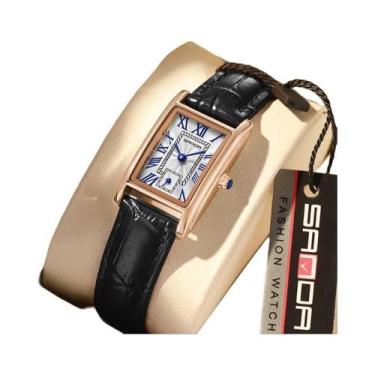 Imagem de Relógio De Quartzo De Couro Feminino Elegante Com Mostrador Retangular