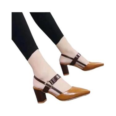 Imagem de Sapatos De Salto Alto Femininos Em Marrom Com Design Vazado, Leves E E