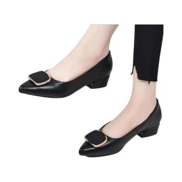 Imagem de Sapatos De Salto Alto Em Couro PU Preto plus Size Para Mulheres, Moda 