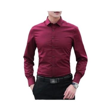 Imagem de Camisa Masculina Slim Fit De Cor Sólida Para Negócios E Casual, Sem Ne