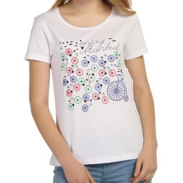 Imagem de Camiseta Branca Feminina Enjoy Istanbul BiggDesign, Branco, P