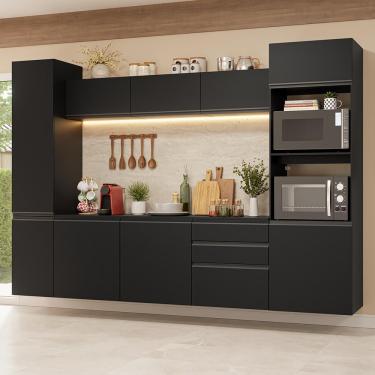 Imagem de Armário De Cozinha Completa 280 Cm Suspenso Preto Nice Madesa 06 Preto