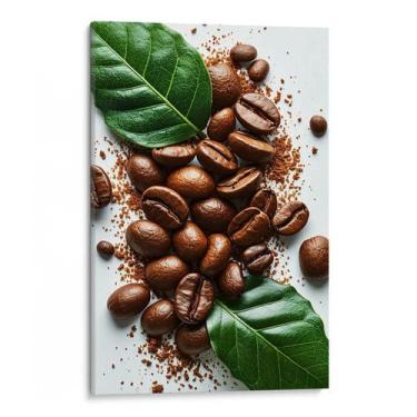 Imagem de Quadro decorativo Café Em Grãos Frescos Entre Folhas Naturais Verdes -